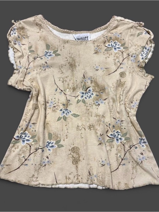 Disorderly Conduct Tops - VTG Disorderly Conduct Y2K Floral Calligraphy Lettuce Edge Top